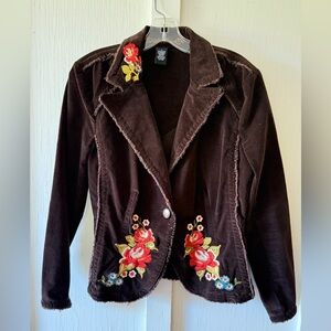Embroidered Corduroy Chocolate Brown Jacket